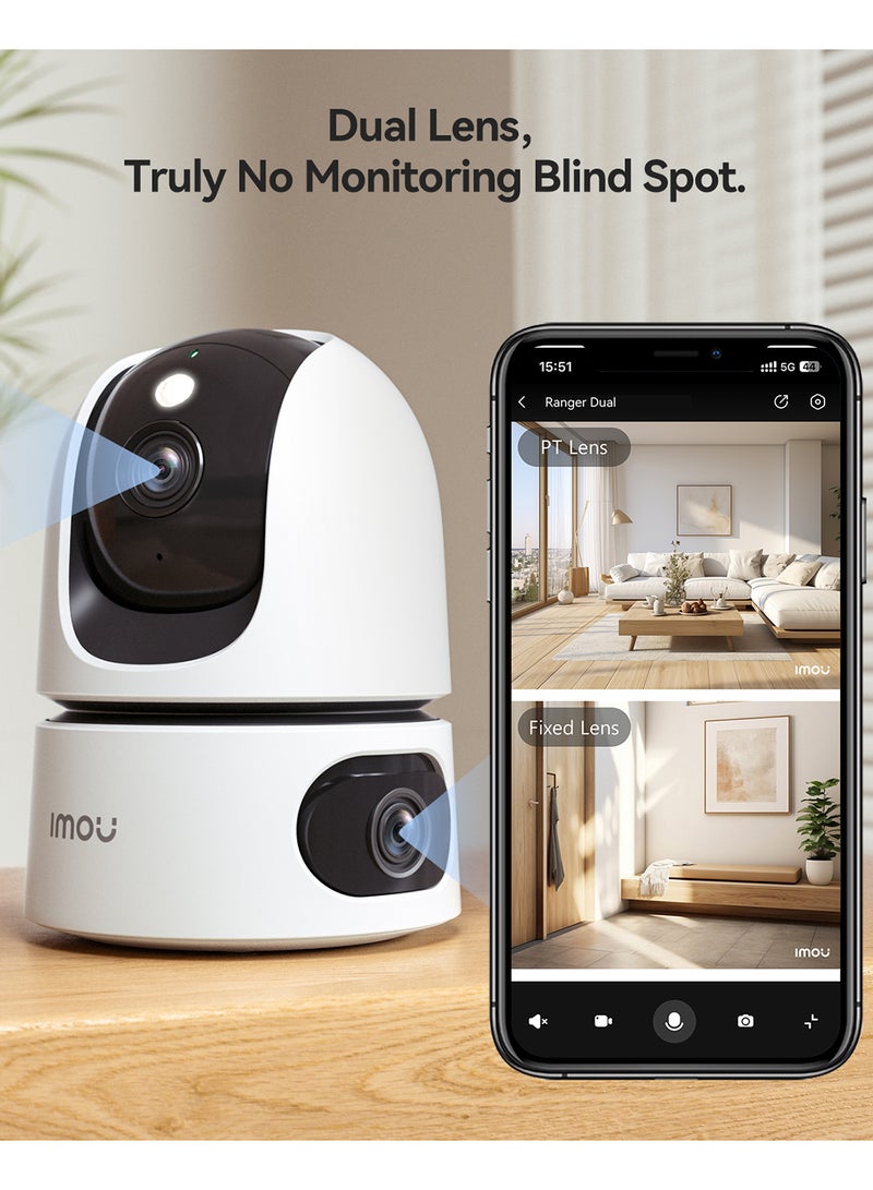 IMOU Ranger Dual 3K Security Camera, HD 5MP&5MP Baby Monitor with Camera and Audio, Pet Camera, Dual-Lens WIFI Camera, 355° Views Pan/Tilt Home CCTV Camera /2 Way Audio, Human Detection, Imou Cloud Storage - Image 2