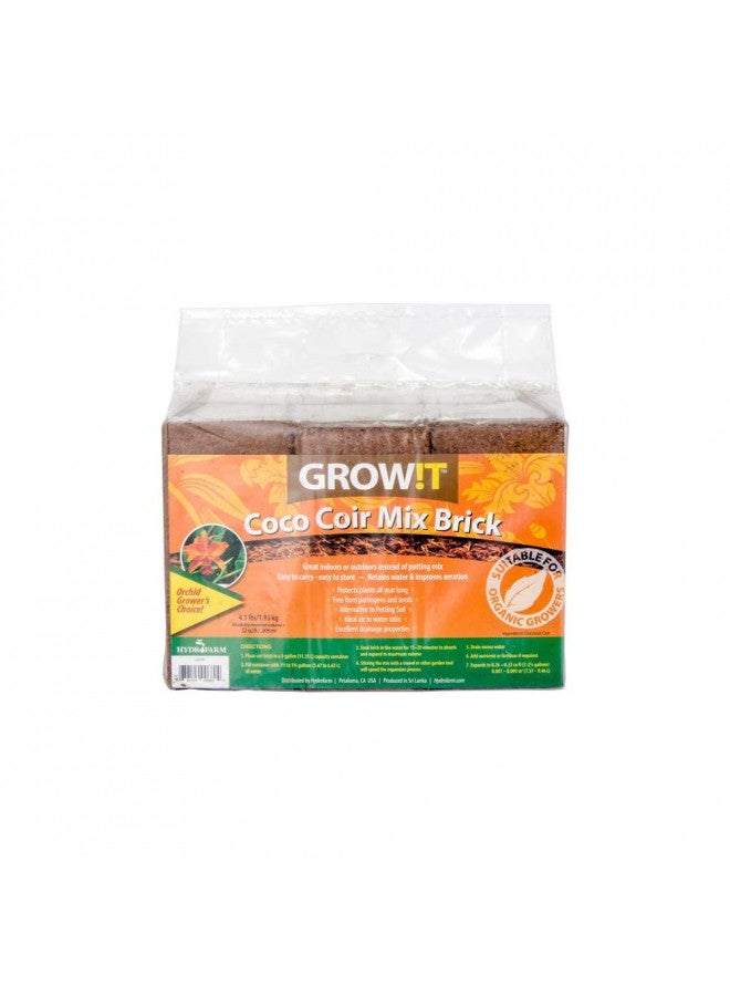 Hydrofarm GROW!T JSCPB - Coco Coir Mix Brick (Pack of 3), Brown - Protects Plants All Year Long, Free from Pathogens and Seeds, Alternative to Potting Soil, Perfect for indoor or outdoor usage - Image 1