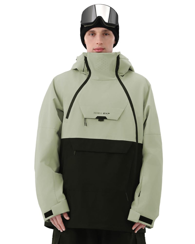 HIGH EXPERIENCE Mens Ski Jacket 3L Snowboard Anorak Coat Baggy Snow Pullover Hooded Waterproof Windproof Insulated Winter US Alpha Large Regular Regular Matcha Green Black - Image 2