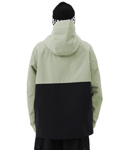 HIGH EXPERIENCE Mens Ski Jacket 3L Snowboard Anorak Coat Baggy Snow Pullover Hooded Waterproof Windproof Insulated Winter US Alpha Large Regular Regular Matcha Green Black - Image 3