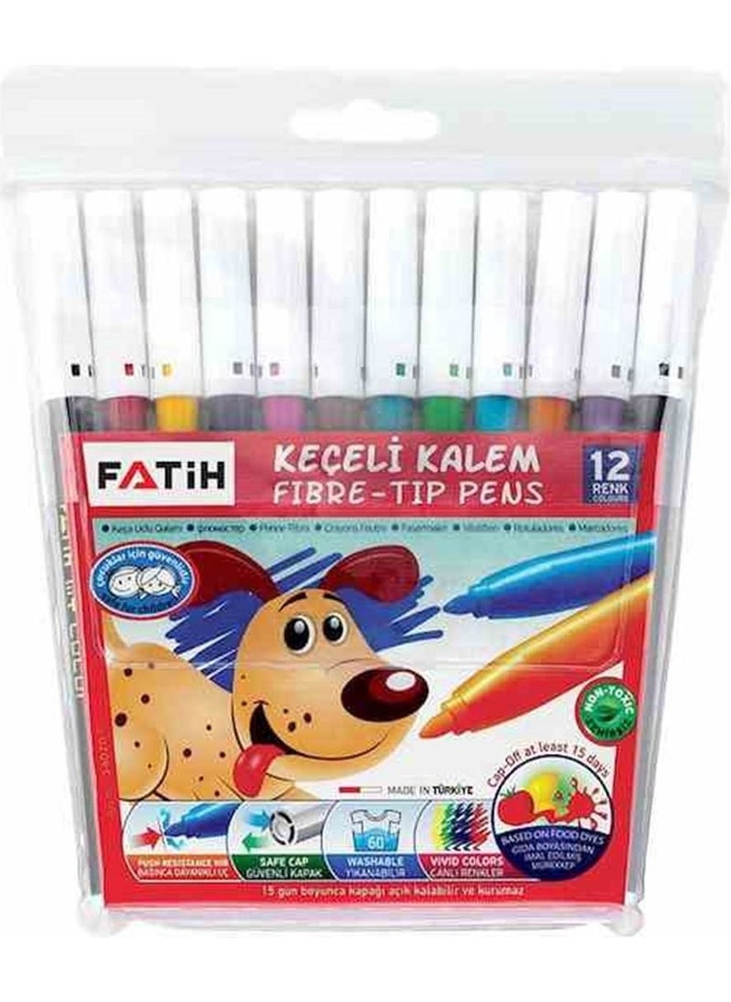 Fatih Felt Tip Pen 12 Colors Plastic Box 12 Colors Felt Tip Pen Full Size Plastic Box 