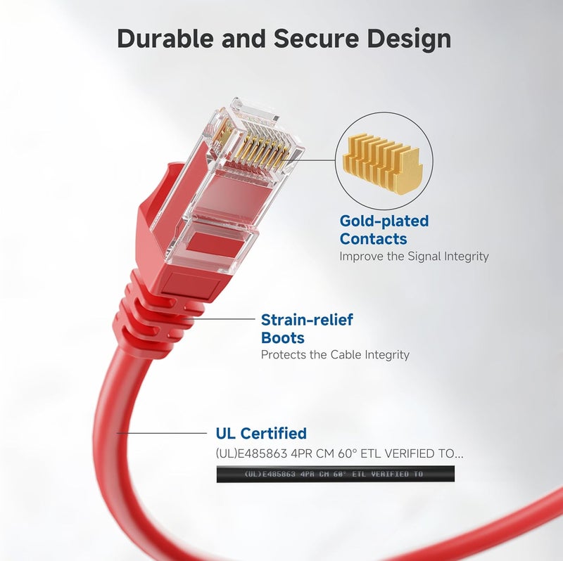 Cable Matters 10Gbps Snagless Short Cat 6 Ethernet Cable - 1ft, Cat 6 Cable, Cat6 Cord, Ethernet Cord, Red - Image 4