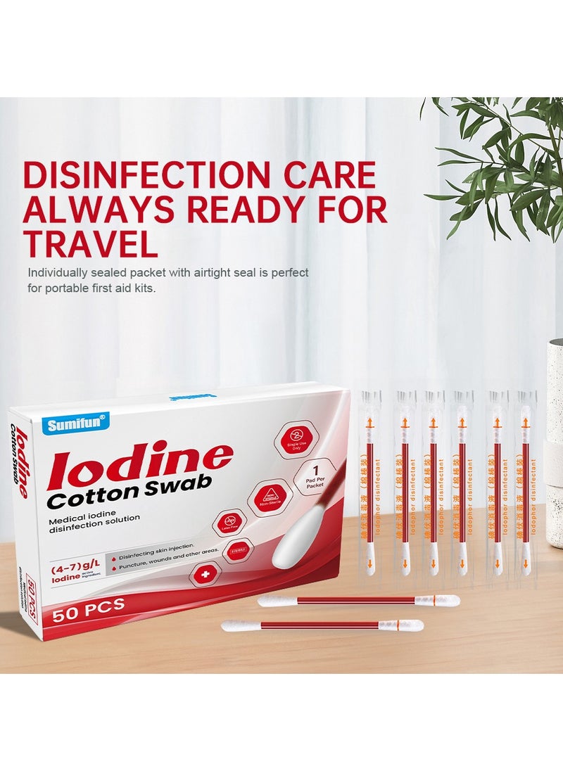 Sumifun - Disposable Iodine Cotton Swabs, Suitable for Home, Travel, and Emergency Disinfection, 50 Count - Image 1