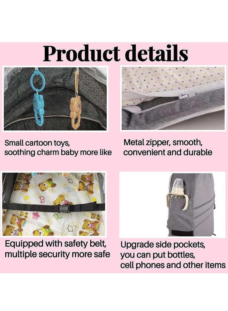 Baby Travel Bassinet Portable Folding Bassinet with Mosquito Net and Canopy Baby Travel Crib Bed for Camping Easy to Fold and Lightweight (Grey) - Image 5