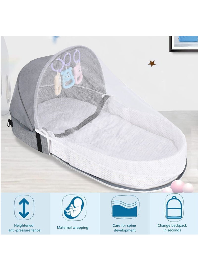 Baby Travel Bassinet Portable Folding Bassinet with Mosquito Net and Canopy Baby Travel Crib Bed for Camping Easy to Fold and Lightweight (Grey) - Image 2