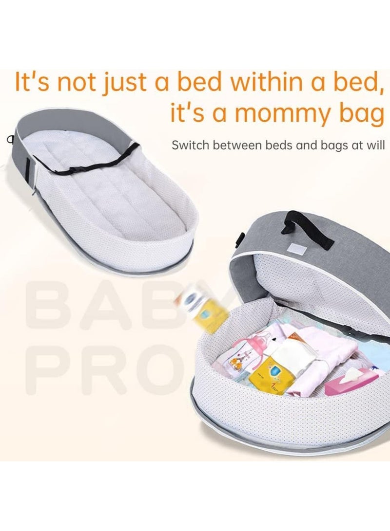 Baby Travel Bassinet Portable Folding Bassinet with Mosquito Net and Canopy Baby Travel Crib Bed for Camping Easy to Fold and Lightweight (Grey) - Image 3