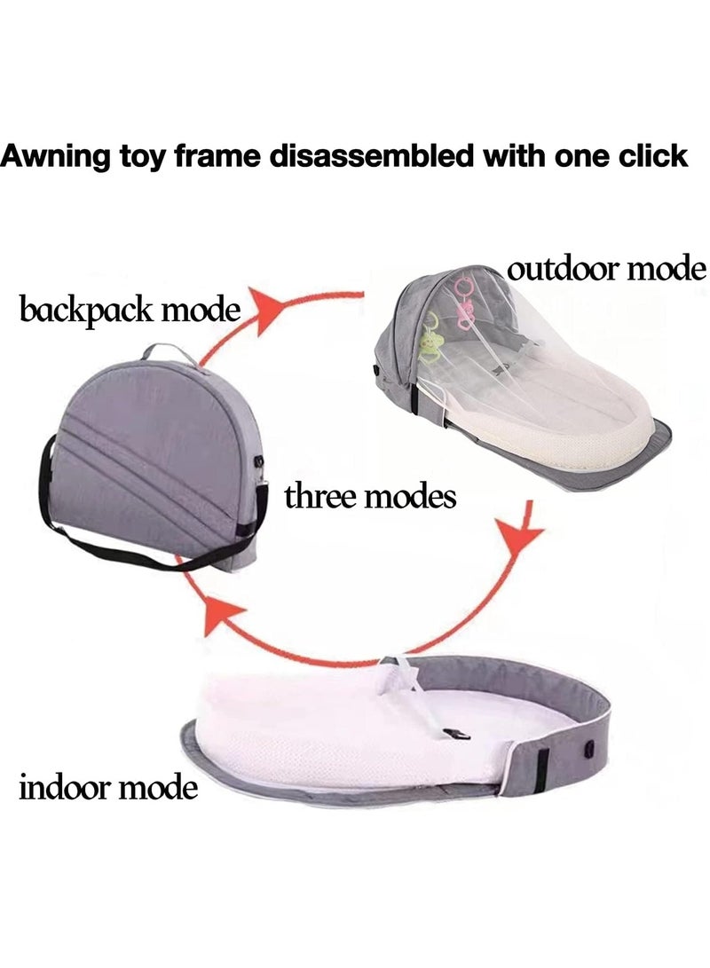 Baby Travel Bassinet Portable Folding Bassinet with Mosquito Net and Canopy Baby Travel Crib Bed for Camping Easy to Fold and Lightweight (Grey) - Image 4