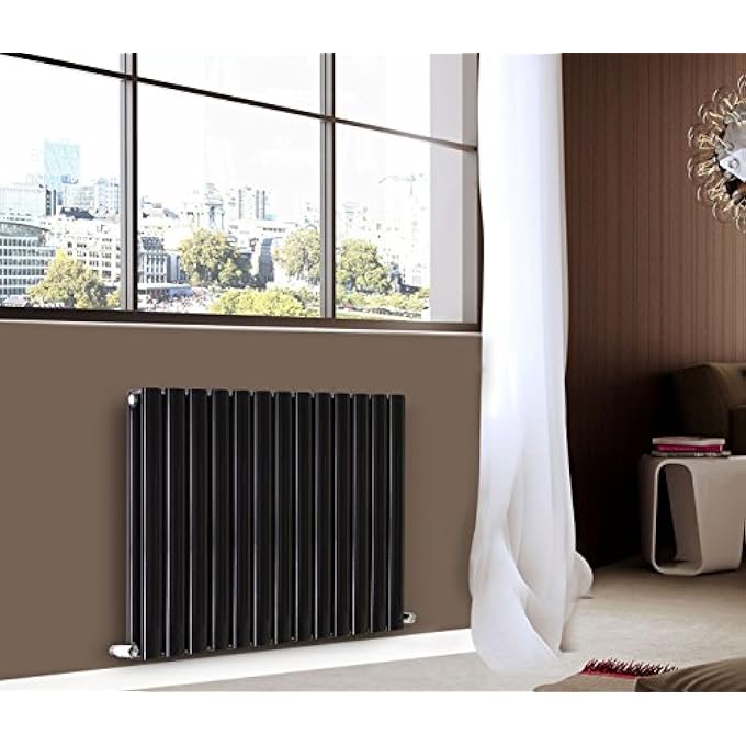 PREMIUM BLACK 600MM X 767MM DOUBLE OVAL COLUMN PANEL DESIGNER RADIATOR CENTRAL HEATING RADIATORS - Image 1