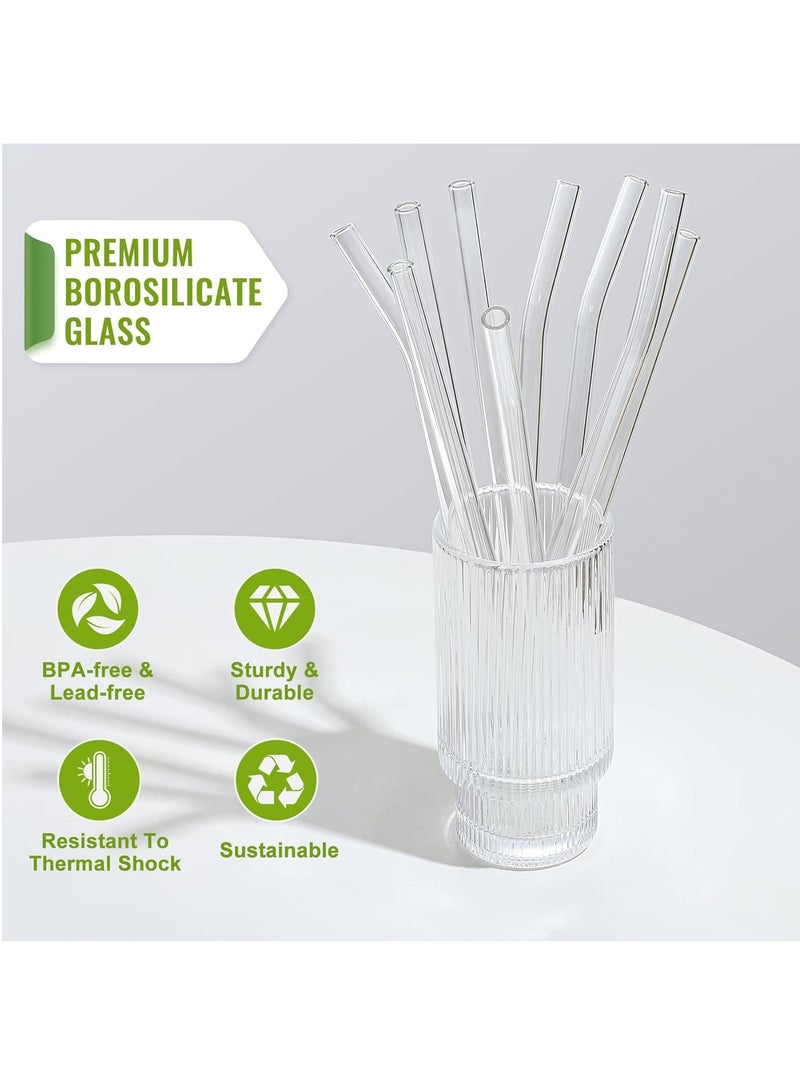 FASHION HOME شفاطات زجاجية شفافة قابلة لإعادة الاستخدام ومقاومة للكسر، 3 شفاطات مستقيمة و3 منحنية مع فرشتي تنظيف - Image 3