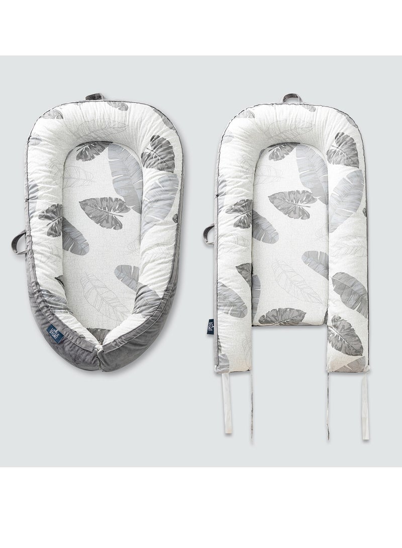 Little Story Soft Breathable Fiberfill Newborn Lounger Bed With Baby Nursing And Feeding Pillow - Leaves - Image 5