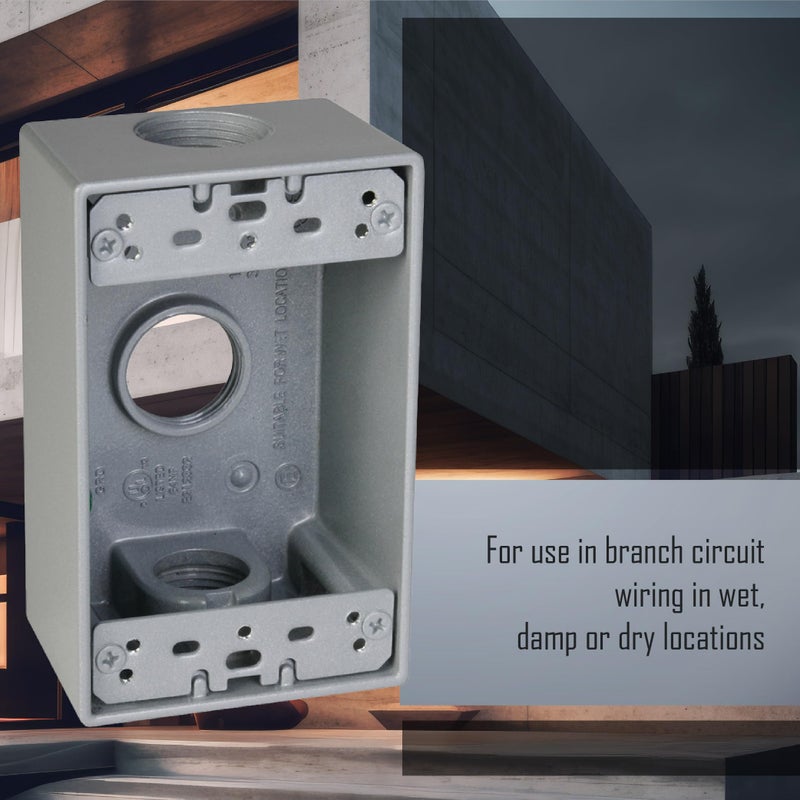 TayMac SB375S Weatherproof Box, 1-Gang, (3) 3/4-Inch Outlets, Gray - Image 4