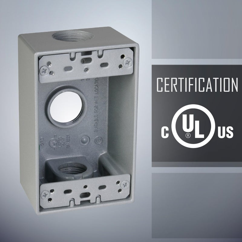 TayMac SB375S Weatherproof Box, 1-Gang, (3) 3/4-Inch Outlets, Gray - Image 3