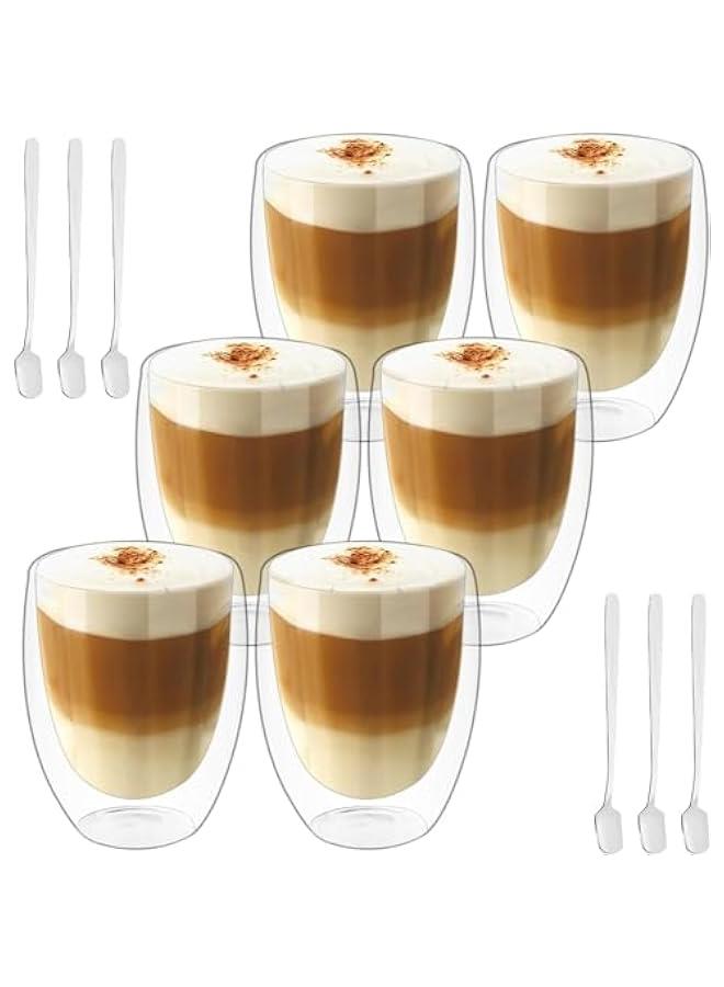 هوكور LukRosey Double Walled Glass Coffee Mugs 6pc/350ML, LukRosey Large Insulated Layer Coffee Cups, Clear Borosilicate Mugs, Perfect for Cappuccino, Tea, Latte, Espresso, Wine (6 glasses)  - Image 1