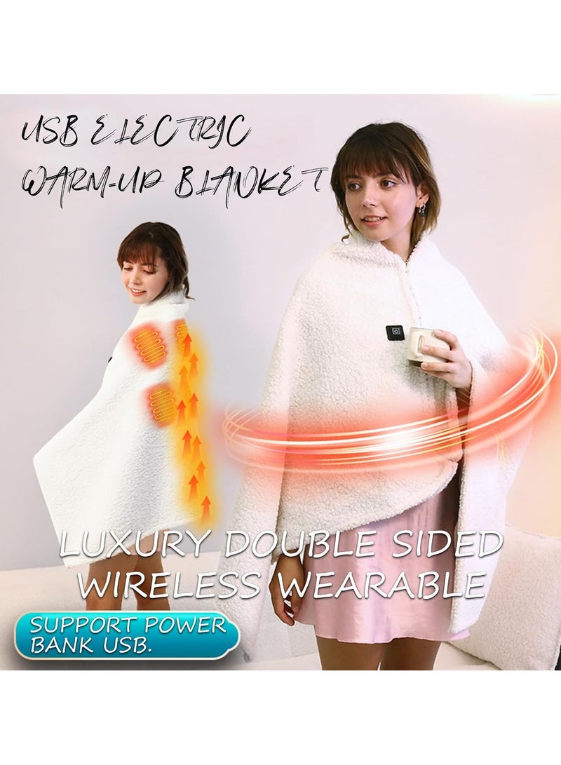 general Electric Heating Blanket Long and Warm Fleece Heating Shawl USB Fast Heating Winter Heater Warm Shawl with Zipper Coral Fleece Plush Portable - Image 2