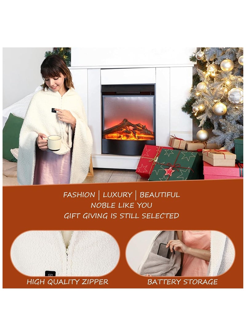 general Electric Heating Blanket Long and Warm Fleece Heating Shawl USB Fast Heating Winter Heater Warm Shawl with Zipper Coral Fleece Plush Portable - Image 5