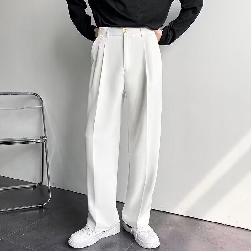 Hong Kong Style Ins Western-style Pants Mens Autumn Loose Straight-leg Wide-leg Drop-off Casual Pants Non-ironing White Suit Pants White - Image 4