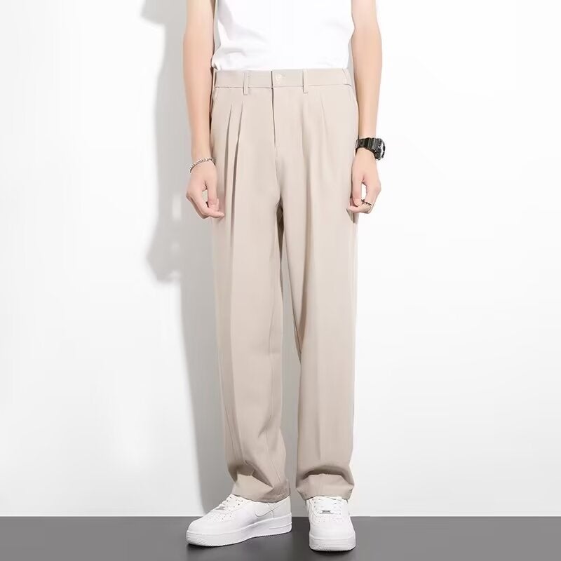 Hong Kong Style Ins Western-style Pants Mens Autumn Loose Straight-leg Wide-leg Drop-off Casual Pants Non-ironing White Suit Pants White - Image 2
