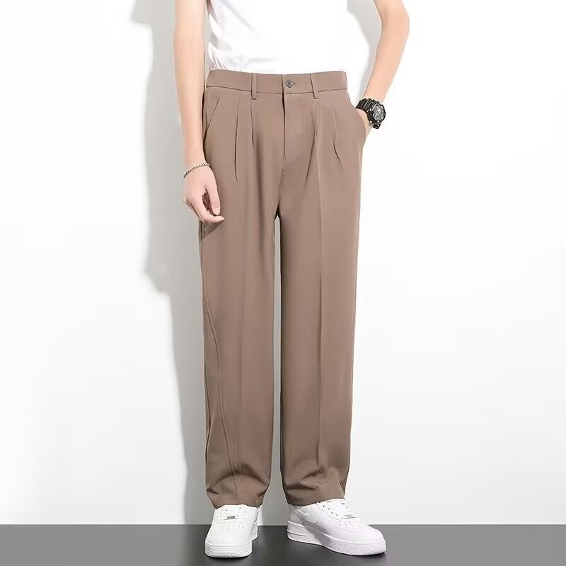 Hong Kong Style Ins Western-style Pants Mens Autumn Loose Straight-leg Wide-leg Drop-off Casual Pants Non-ironing White Suit Pants White - Image 3