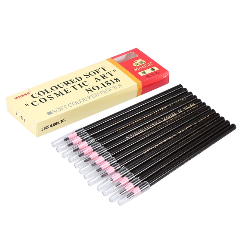 12Pcs/Set Fashion Eyebrow Tattoo Pen Longlasting Eye Brow Pencil Makeup Tool Coffee - Image 1