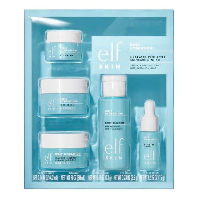 elf e.l.f. SKIN Hydrated Ever After Skincare Mini Kit, Cleanser, Makeup Remover, Moisturiser & Eye Cream For Hydrating Skin, Airplane-Friendly Sizes - Image 1