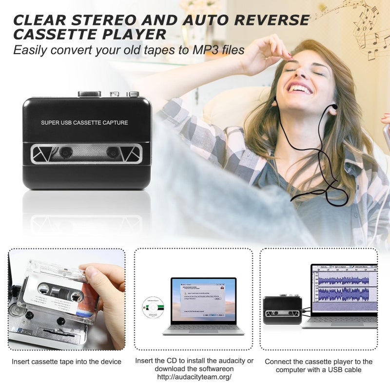 Portable Cassette Player to MP3 USB Converter Kit with Earphones Software for PC Laptop - Image 5