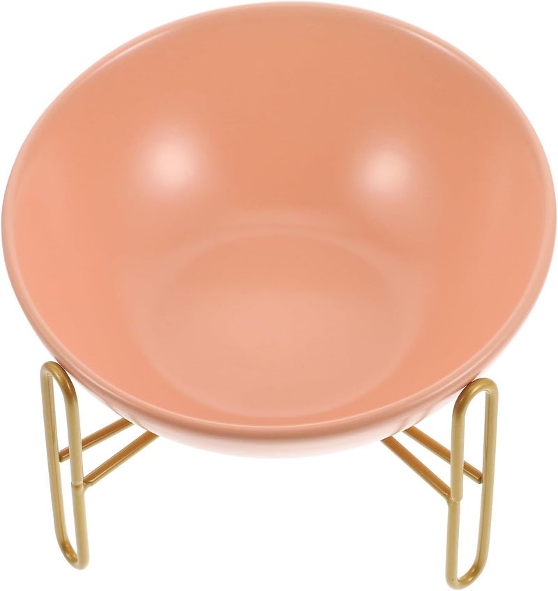 Alasum Creative Spaceship-Shaped Raised Ceramic Cat Bowl Orange Gold Stand, Small 300Ml Pet Feeding Container for Indoor Cats and Dogs - Image 1