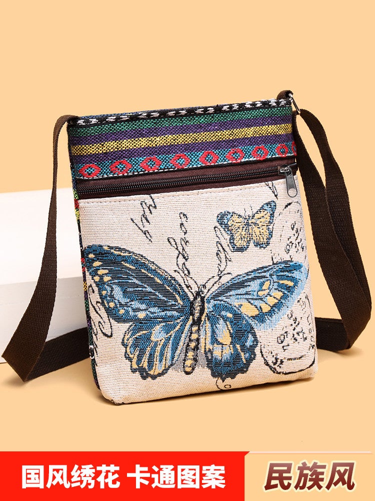 Canvas Bag Women'S Crossbody Bag Chinese Style Student Cute Out Ethnic Style Weaving Mobile Phone Small Satchel Shoulder Bag - Image 2