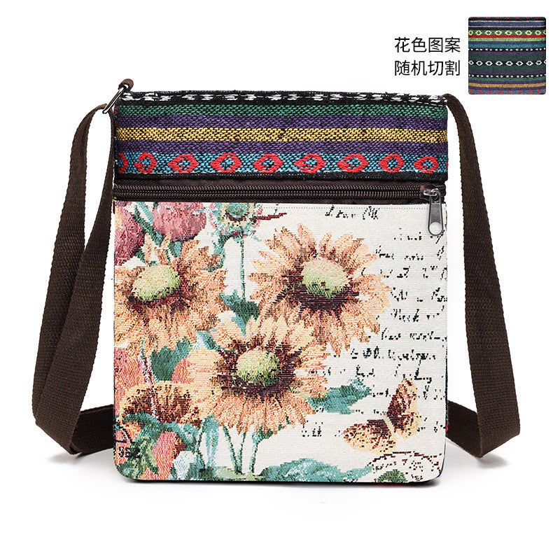 Canvas Bag Women'S Crossbody Bag Chinese Style Student Cute Out Ethnic Style Weaving Mobile Phone Small Satchel Shoulder Bag - Image 1
