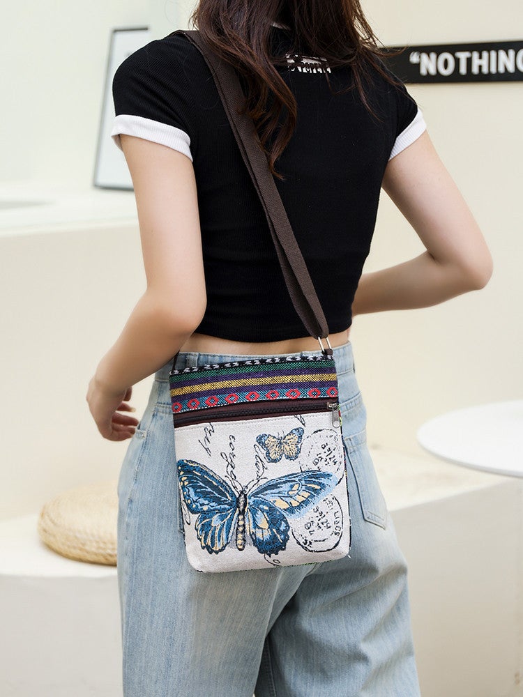 Canvas Bag Women'S Crossbody Bag Chinese Style Student Cute Out Ethnic Style Weaving Mobile Phone Small Satchel Shoulder Bag - Image 5