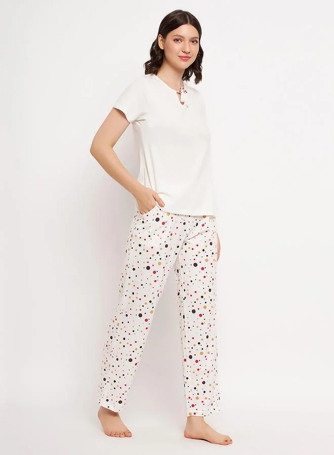 Clovia Cotton Basic Top & Spot Print Pyjama Set by Styli