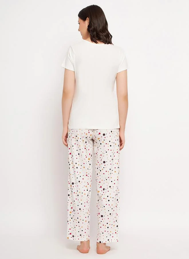 Clovia Cotton Basic Top & Spot Print Pyjama Set by Styli
