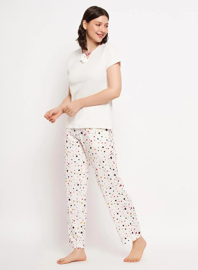 Clovia Cotton Basic Top & Spot Print Pyjama Set by Styli