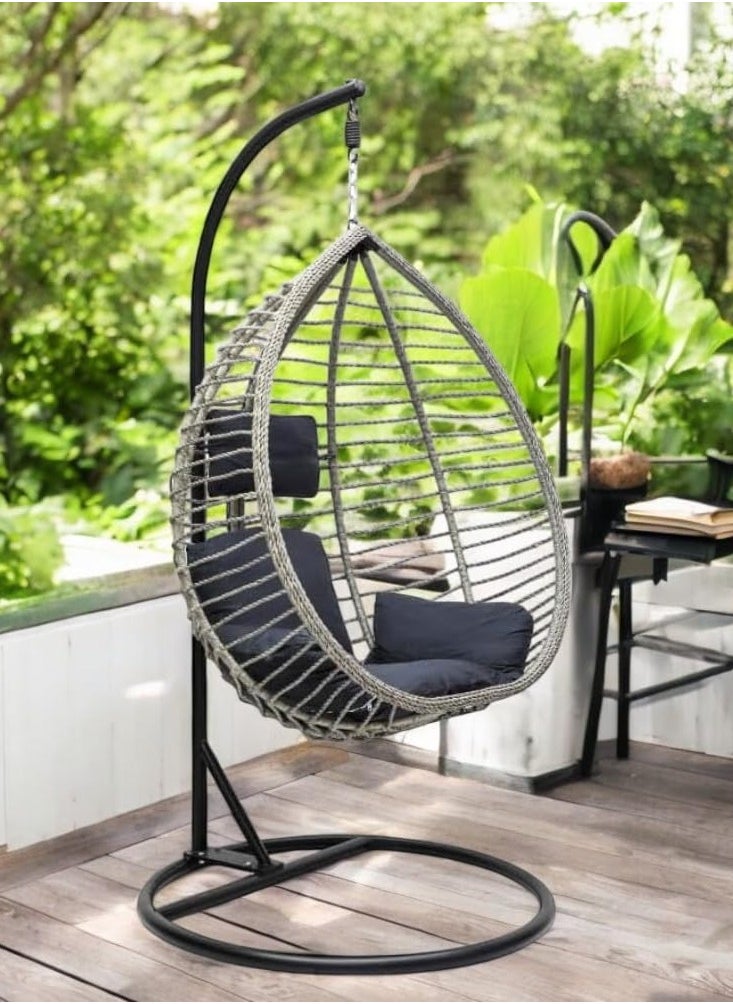 KARNAK Outdoor Comfortable Swing Chair With Random Cushions Nordic Home Balcony Hanging Basket Wicker Chair Swing Leisure Bird's Nest Adult Hanging Chair for Terrace Balcony Garden Color Grey  - Image 1
