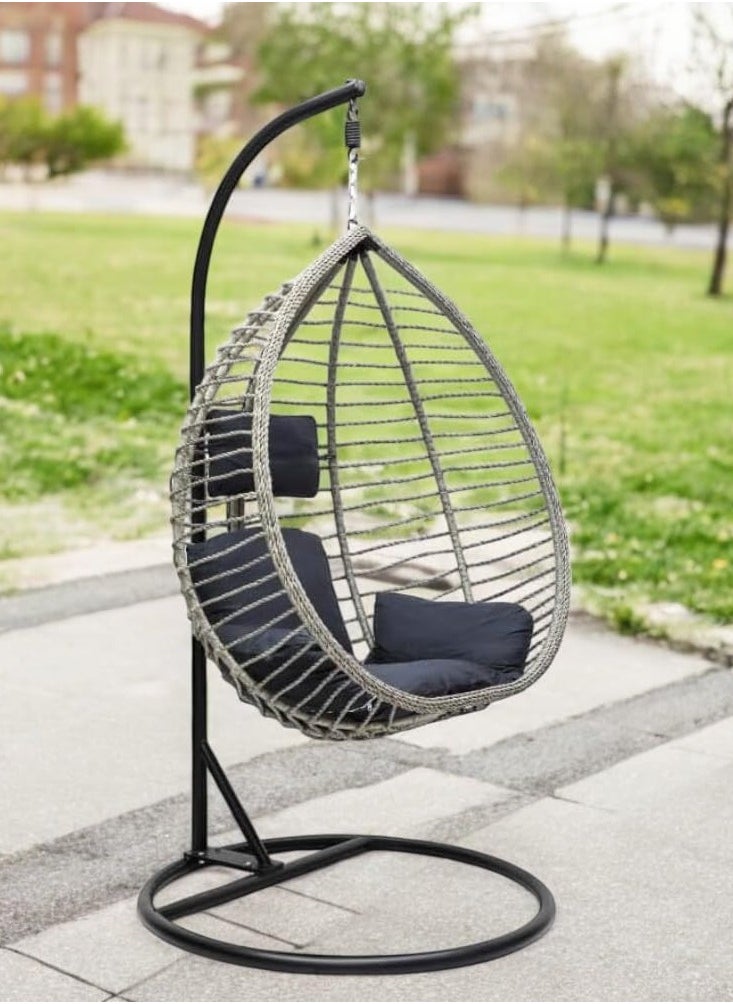 KARNAK Outdoor Comfortable Swing Chair With Random Cushions Nordic Home Balcony Hanging Basket Wicker Chair Swing Leisure Bird's Nest Adult Hanging Chair for Terrace Balcony Garden Color Grey  - Image 2