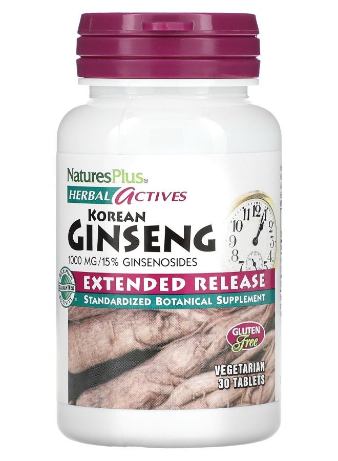 حبوب الجينسنغ الكوري من هيربال أكتيفز 1000 ملغ 30 قرص نباتي