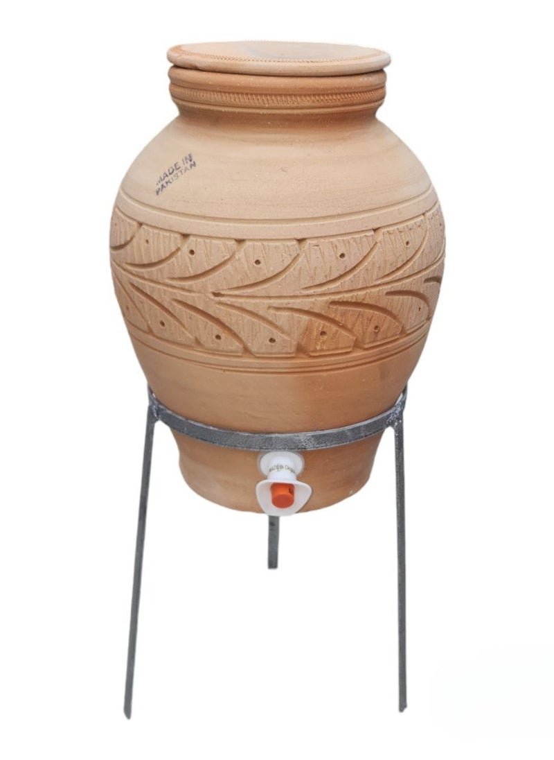 ماركة غير محددة - زير فخار طبيعي لمياه الشرب مع استاند - Image 1
