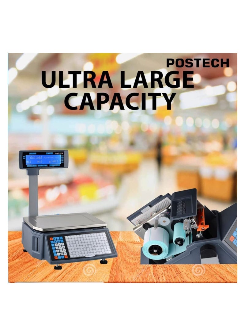 POSTECH - POSTECH [PT-5200-01] Weighing Scale With Label Printer | Used In Supermarket | Vegetable Shop | Grocery Shop | Hypermarket | Fresh Food Company | Bakery Shop | FMCG Company | Retail Store (PT5200-LAN) - Image 1