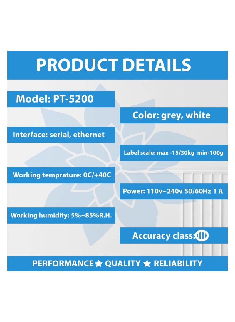 POSTECH - POSTECH [PT-5200-01] Weighing Scale With Label Printer | Used In Supermarket | Vegetable Shop | Grocery Shop | Hypermarket | Fresh Food Company | Bakery Shop | FMCG Company | Retail Store (PT5200-LAN) - Image 1