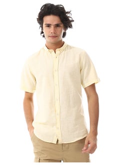 Andora Solid Linen Short Sleeve Oxford Shirt _ Yellow  - Image 2