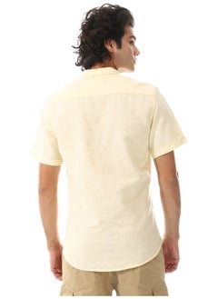 Andora Solid Linen Short Sleeve Oxford Shirt _ Yellow  - Image 5