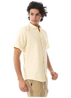 Andora Solid Linen Short Sleeve Oxford Shirt _ Yellow  - Image 4
