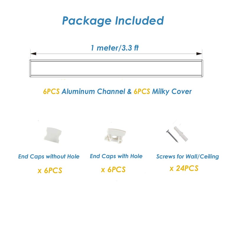 Besseto Plaster-in LED Aluminum Channel 6Pack 1m/3.3ft Plaster LED Strip Light Diffuser Profile,Trimless Drywall Aluminum LED Channel Profile with Milky Diffuser Cover End Cap for Wall and Ceiling - Image 3
