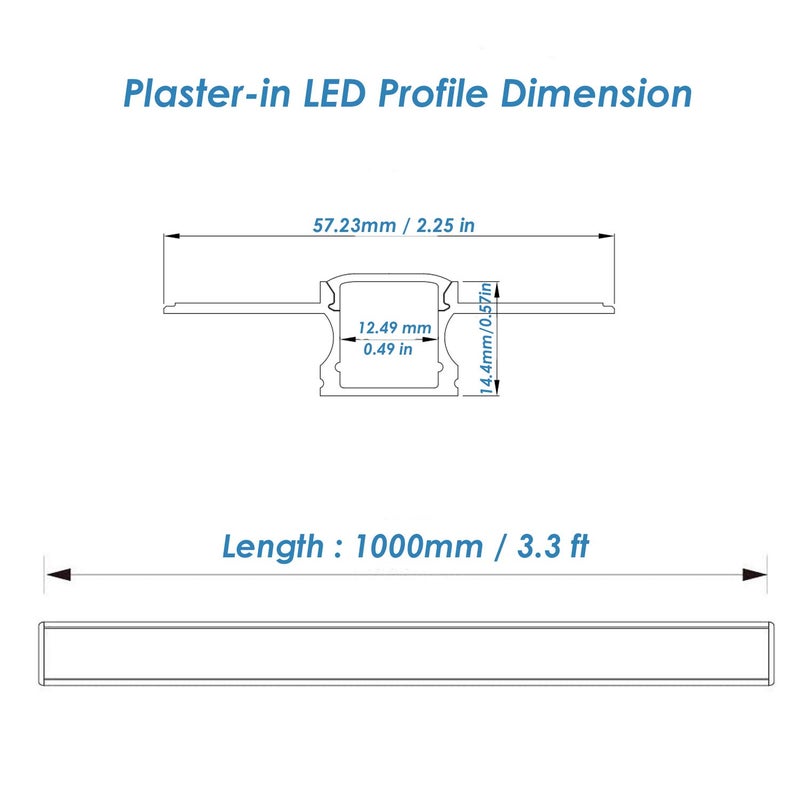 Besseto Plaster-in LED Aluminum Channel 6Pack 1m/3.3ft Plaster LED Strip Light Diffuser Profile,Trimless Drywall Aluminum LED Channel Profile with Milky Diffuser Cover End Cap for Wall and Ceiling - Image 2