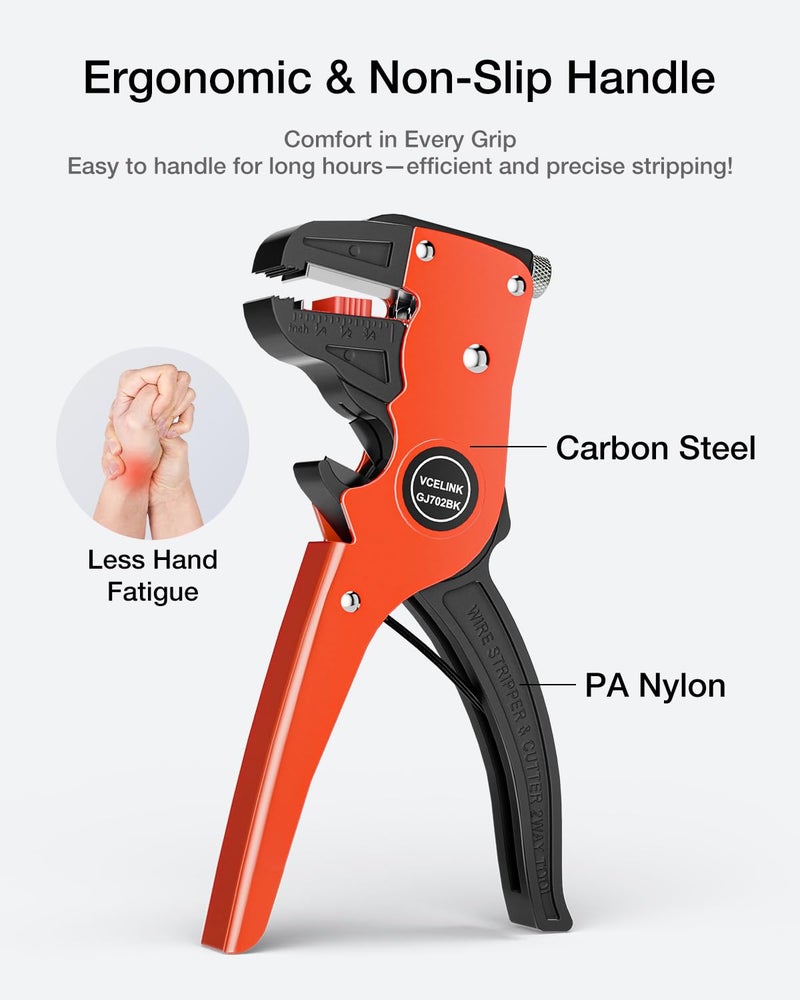 VCELINK Automatic Quickstrip Wire Stripper and Cutter, Professional Quick Strip Wire Stripper, 2 in 1 Adjustable Electrical Cable Wire Stripping Tool&Eagle Nose Self-Adjusting Wire Pliers, Black - Image 5