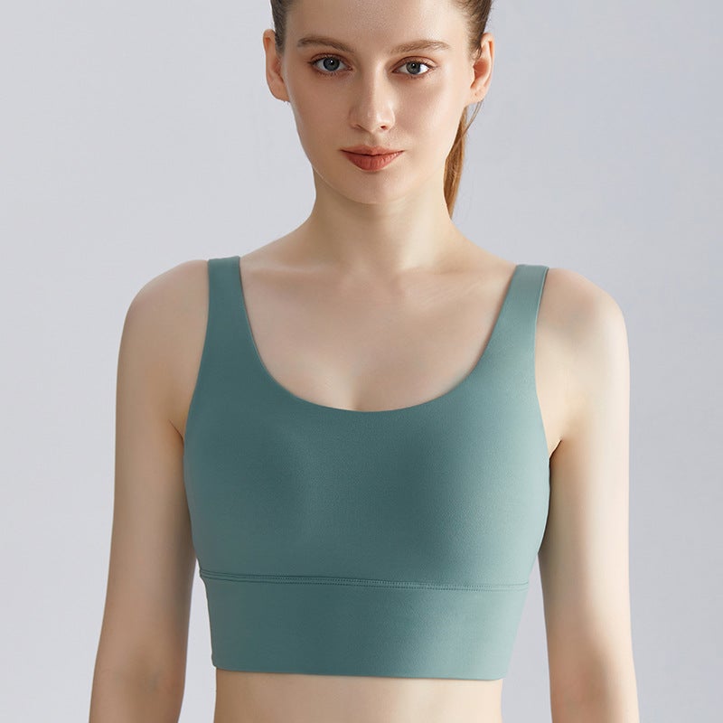 Generic LAHN Beauty Back Sports Underwear Womens One-piece Cup No Steel Ring Anti-vibration and Anti-sagging Wide Shoulder Strap Fitness Sports Vest WX-437 Feiquan Green