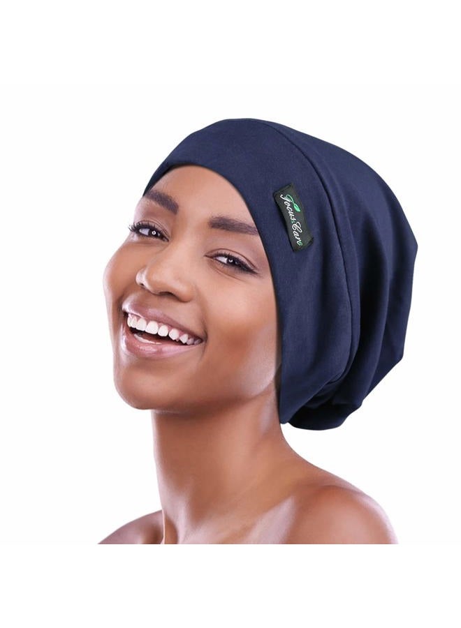 FocusCare Adjustable Sleep Hats,Silk Satin Lining Protect Curly Hair Extra Large Navy - Image 1