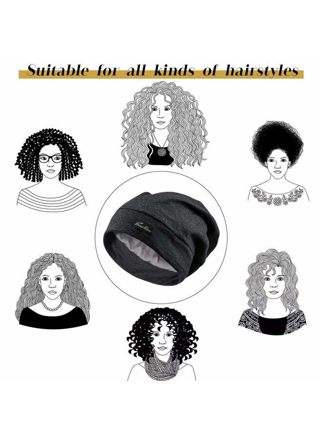 FocusCare Adjustable Sleep Hats,Silk Satin Lining Protect Curly Hair Extra Large Navy - Image 4