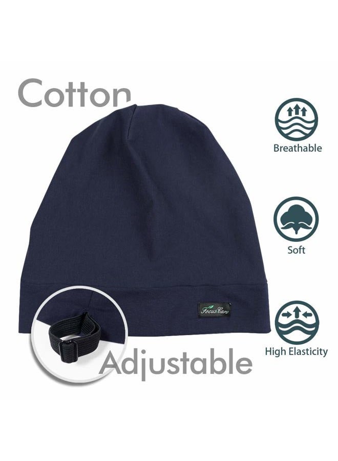 FocusCare Adjustable Sleep Hats,Silk Satin Lining Protect Curly Hair Extra Large Navy - Image 2