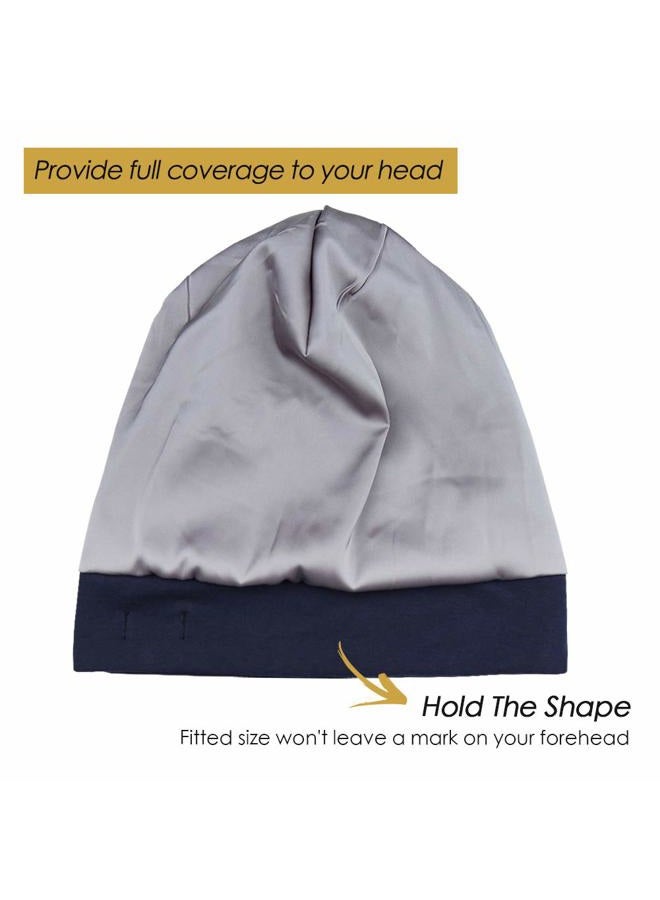 FocusCare Adjustable Sleep Hats,Silk Satin Lining Protect Curly Hair Extra Large Navy - Image 3