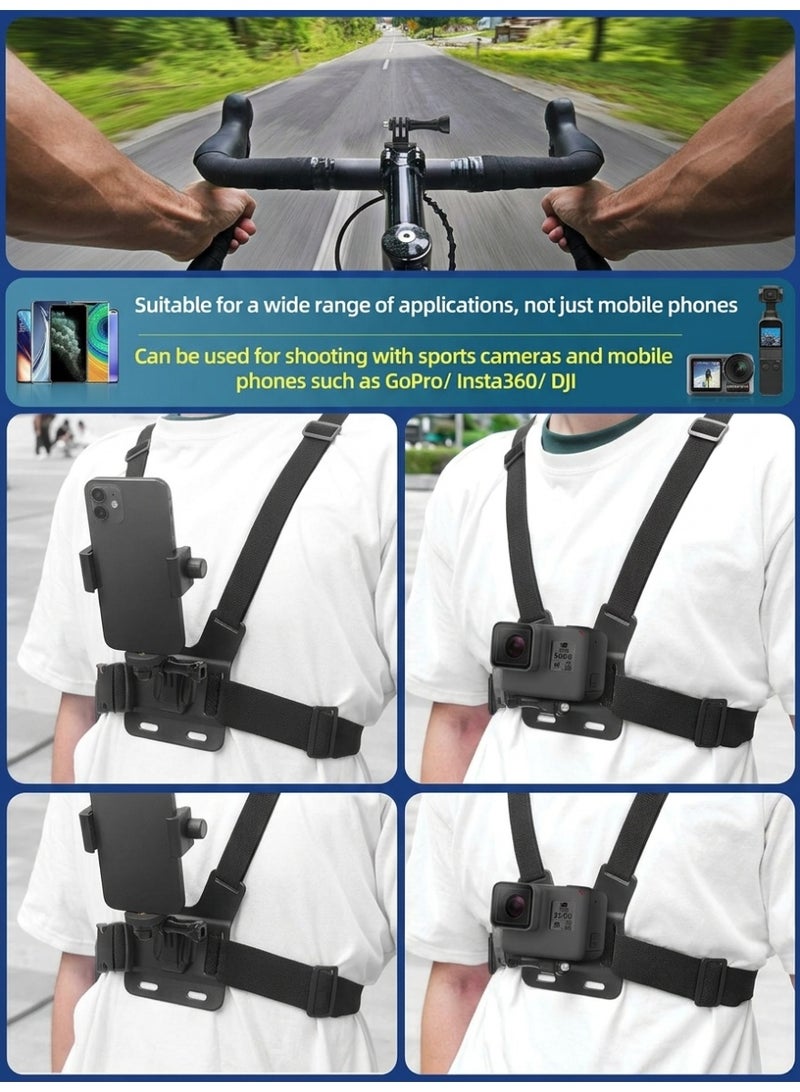 جُودِيَّة حزام تثبيت الهاتف على الصدر، حامل هاتف قابل للتعديل مع مشبك، حامل تصوير POV وفلوق متوافق مع آيفون وسامسونج وجو برو، حزام تصوير بدون استخدام اليدين لركوب الدراجات والتزلج وركوب الدراجات النارية والتسجيل - Image 5